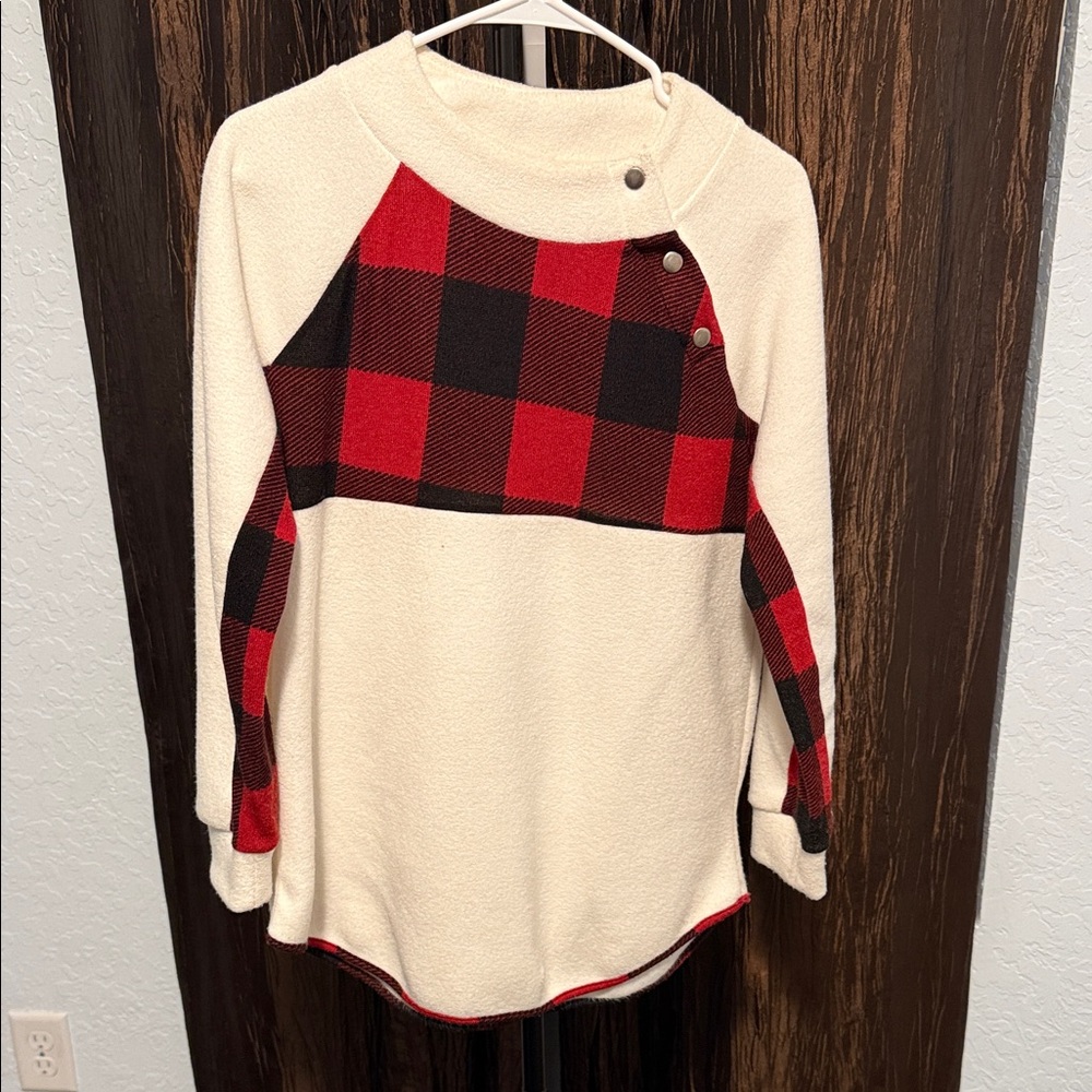 Pink Lily Red and Cream Plaid Kids Sweater